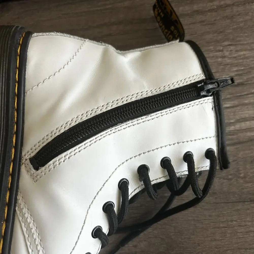 Dr Martens Boots Womens Size 5 White 1460 Pascal Leather Combat Zip Lace‎ Up